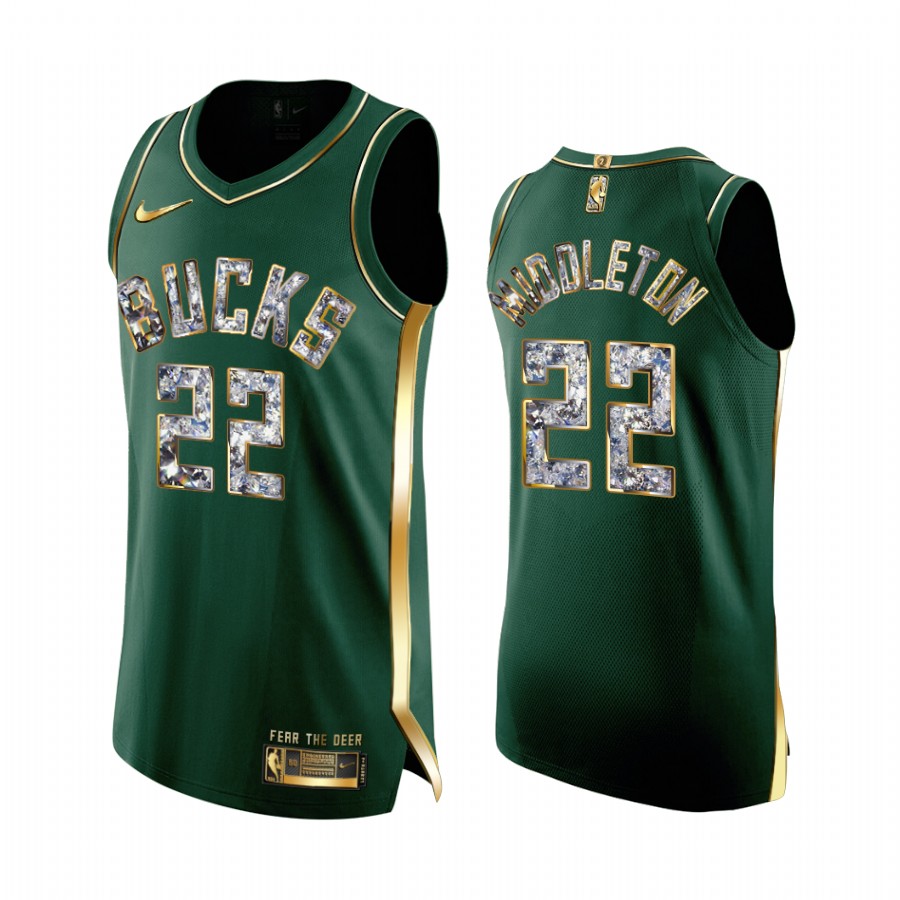 Khris Middleton Green #22 Milwaukee Bucks 2022 NBA Playoffs Jersey Diamond Edition