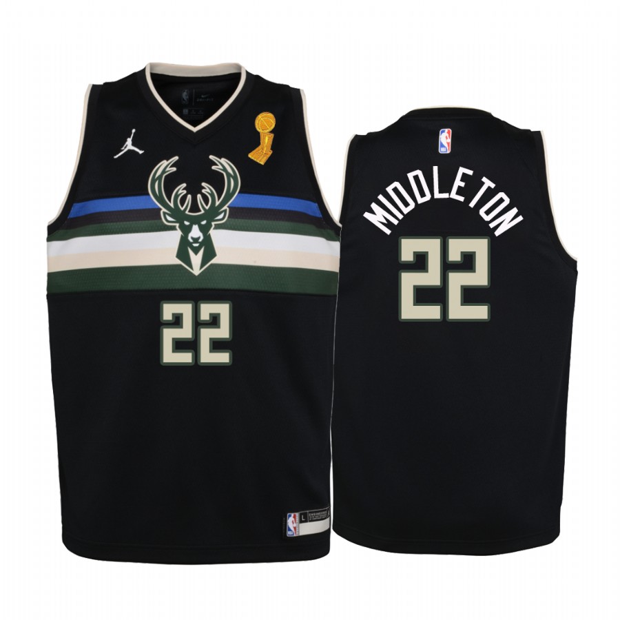 Khris Middleton Milwaukee Bucks Black 2021 NBA Finals Champions Youth Jersey
