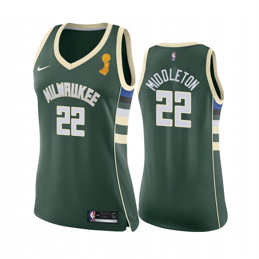 Khris Middleton Milwaukee Bucks Green 2021 NBA Finals Champions Women Jersey