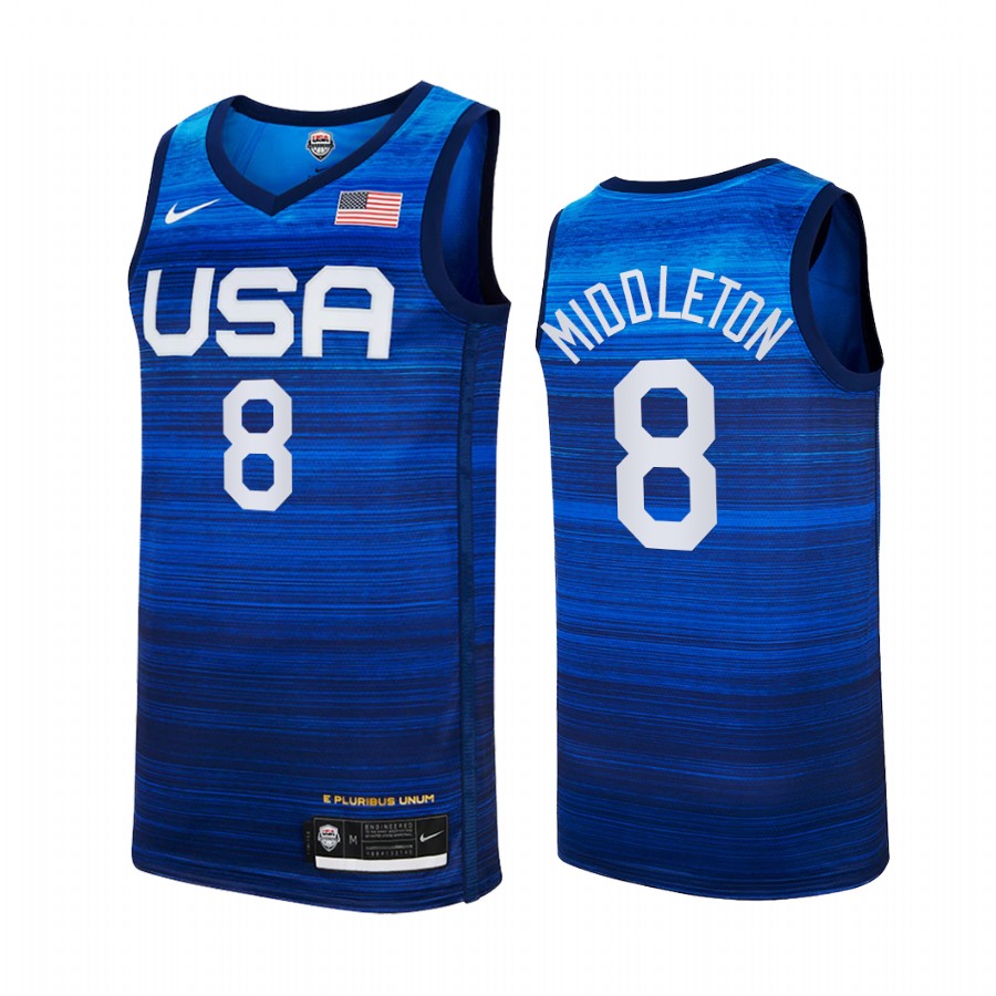 Khris Middleton USA  #8 Blue Tokyo Olympics 2021 Away Jersey