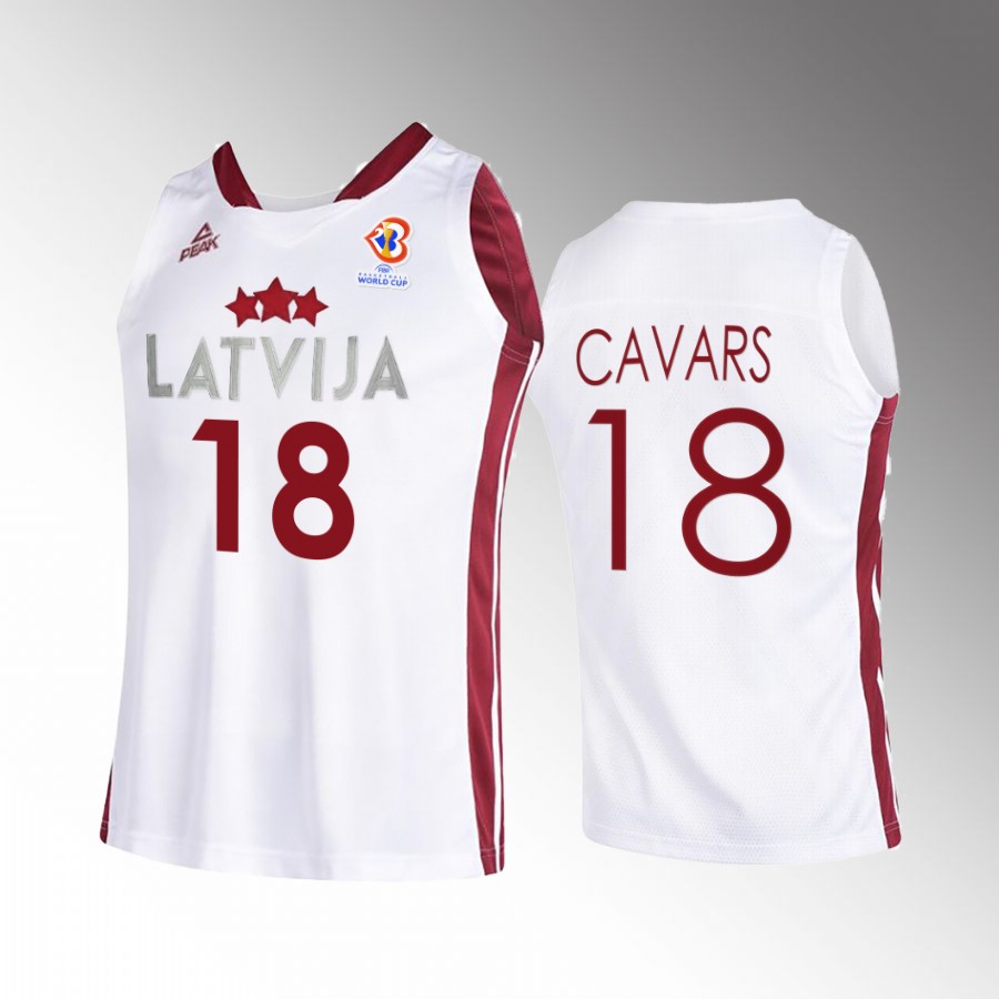 Klavs Cavars Latvia  2023 FIBA World Cup White Jersey Home #18
