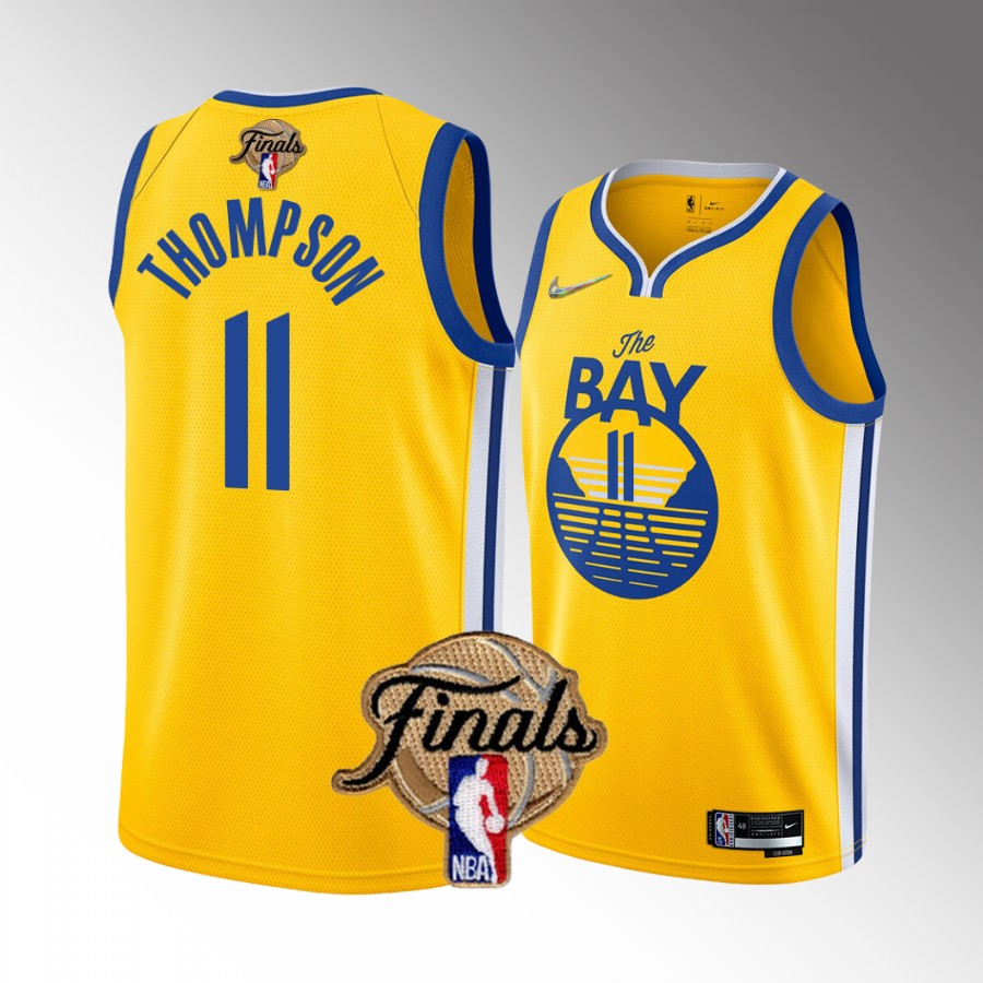 Klay Thompson Golden State Warriors 2022 NBA Finals Jersey Gold #11 Diamond Badge Dub
