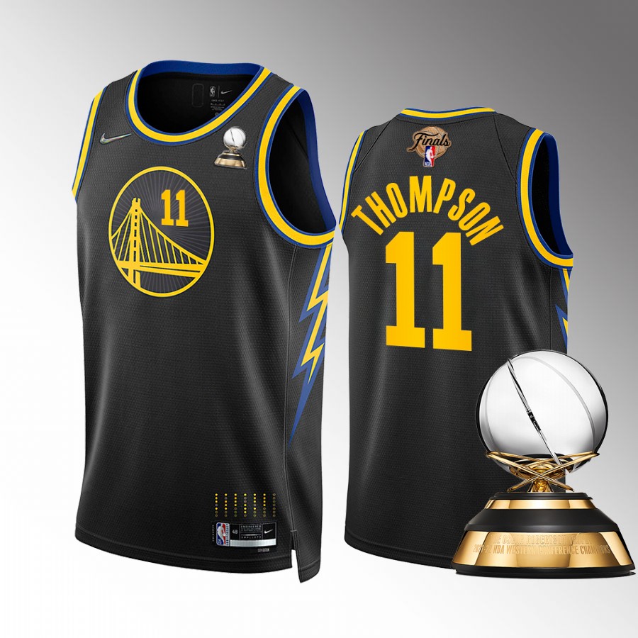 Klay Thompson Golden State Warriors 2022 Western Conference Champions Jersey Black #11 New Oscar Robertson Dub