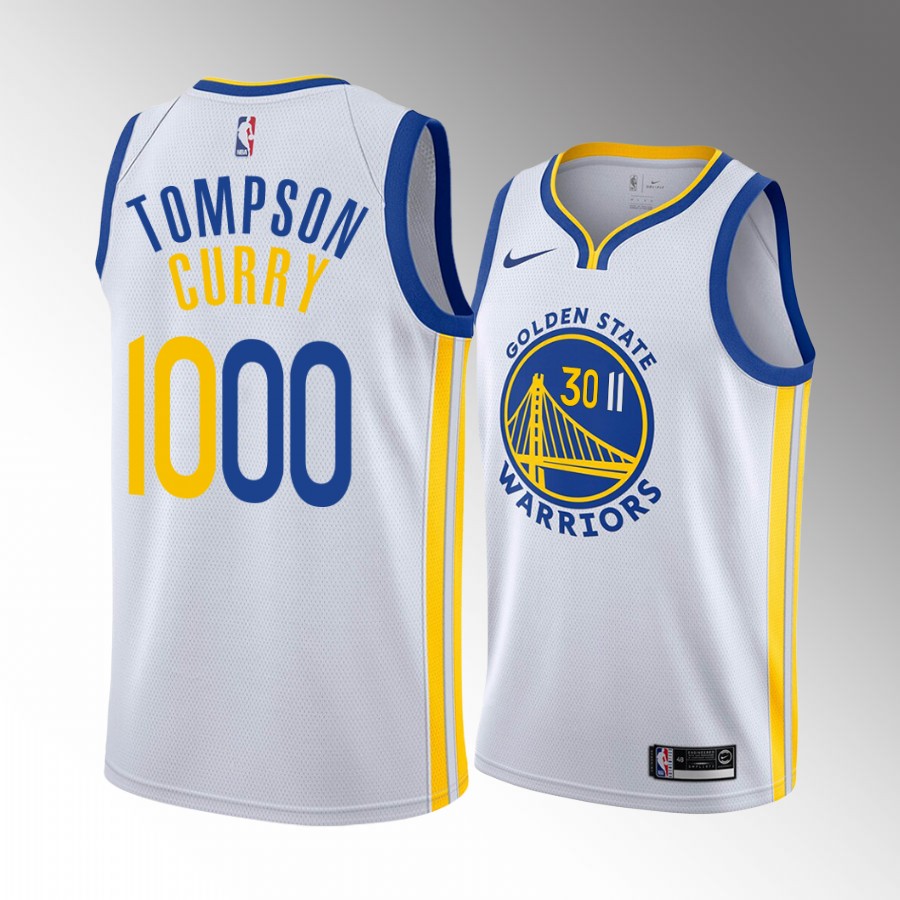 Klay Thompson Warriors Splash Brothers 1000 3PTS Golden State Warriors #11 White Jersey 2022 NBA Finals