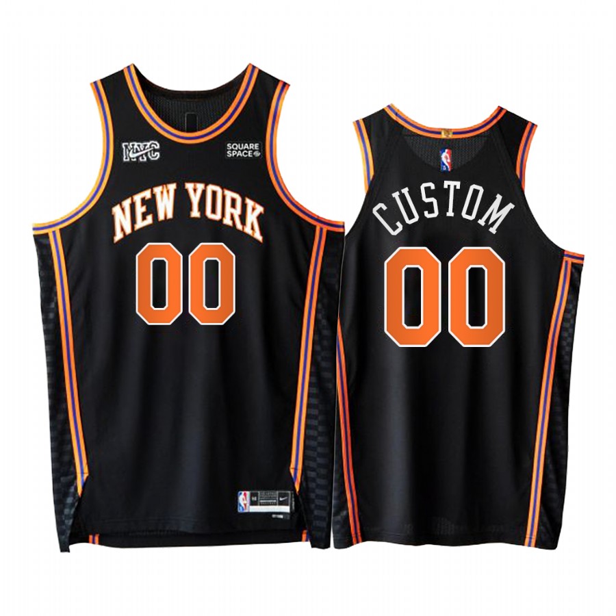 Knicks #00 Custom Black Jersey NBA 75th City Edition 2021-22