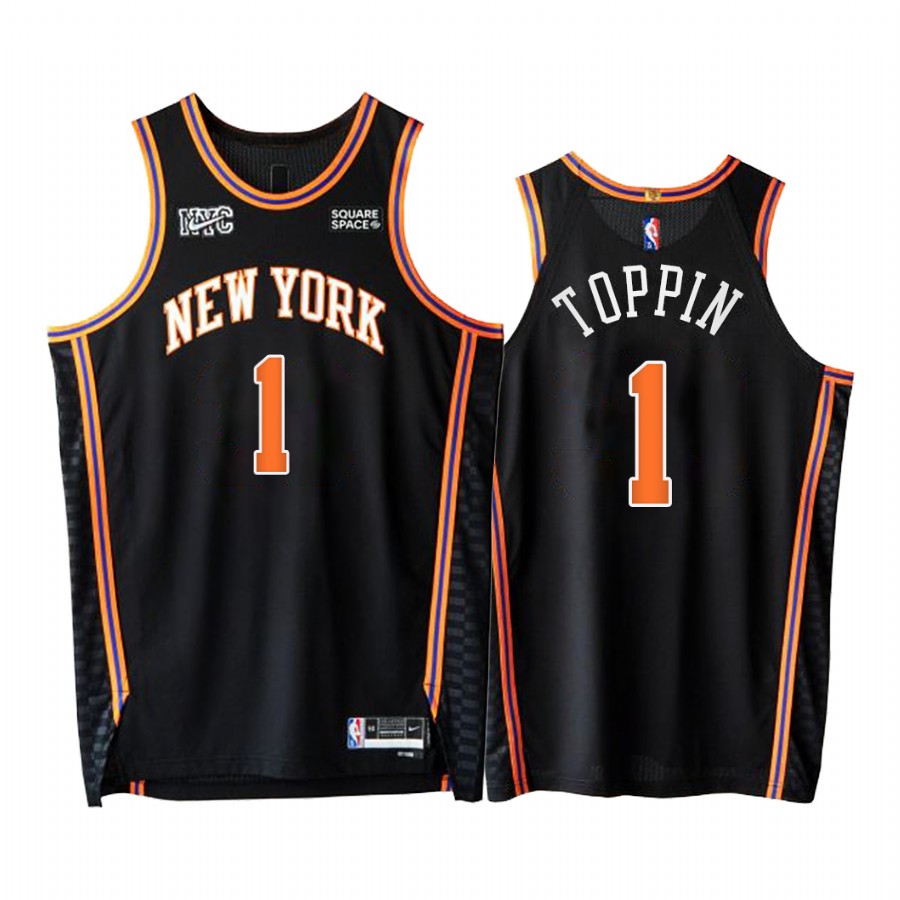 Knicks #1 Obi Toppin Black Jersey NBA 75th City Edition 2021-22