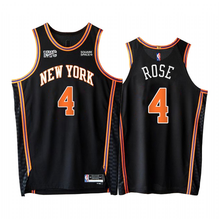 Knicks #4 Derrick Rose Black Jersey NBA 75th City Edition 2021-22