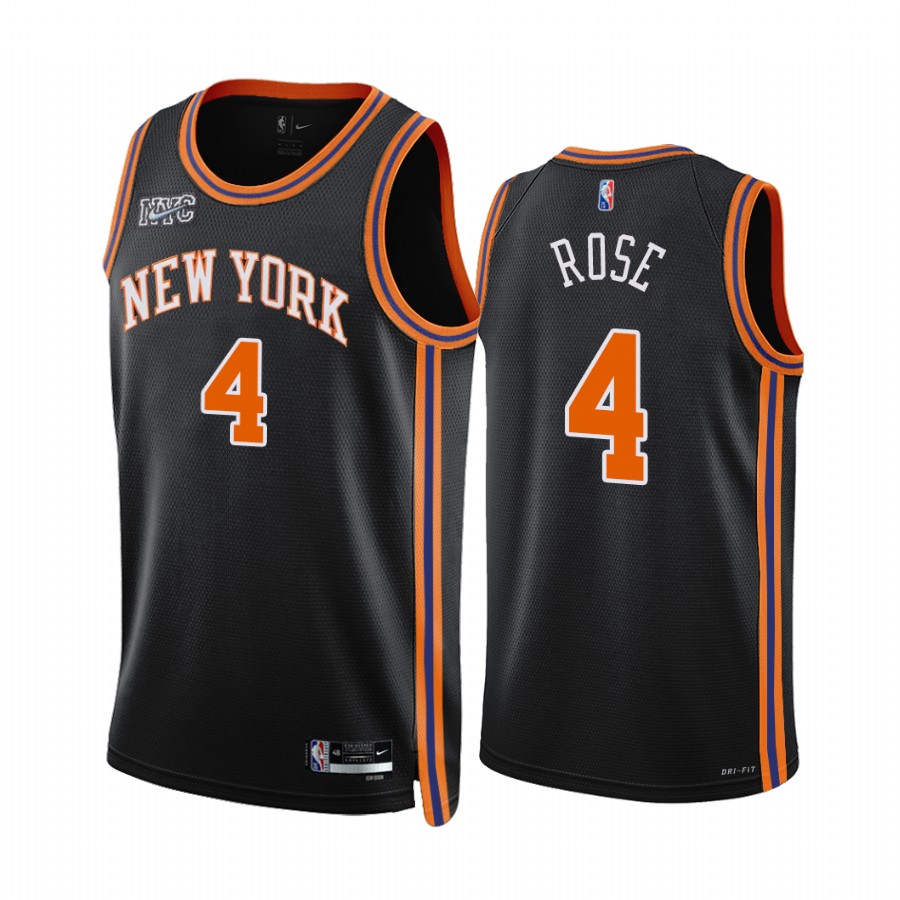 Knicks Derrick Rose City Edition Black 2021-22 Jersey 75th Anniversary