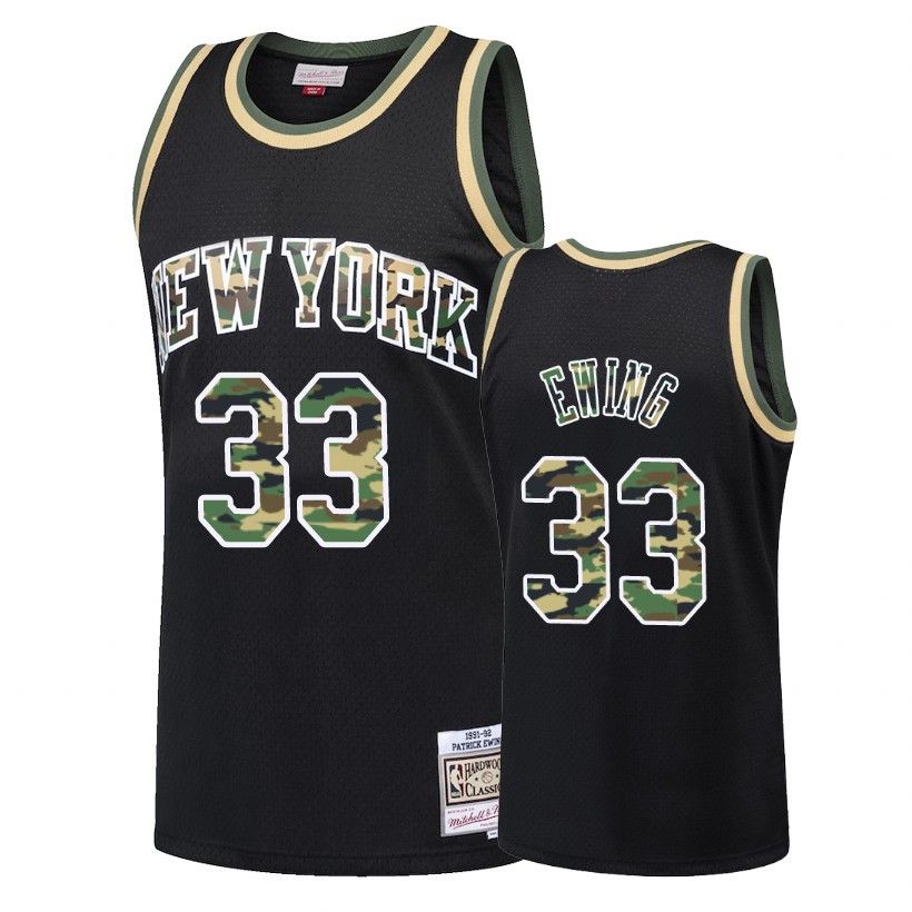 Knicks Male Patrick Ewing #33 Straight Fire Camo Black Jersey