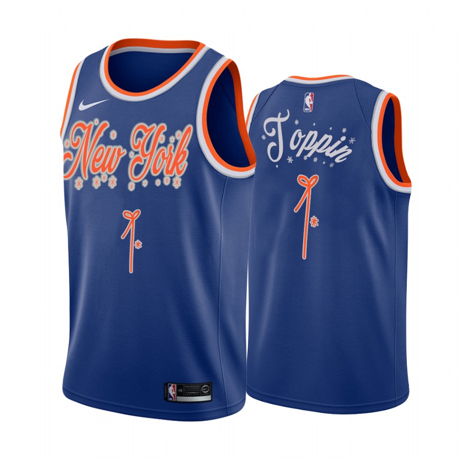 Knicks Obi Toppin 2020 Xmas Jersey Festive Special Edition Blue
