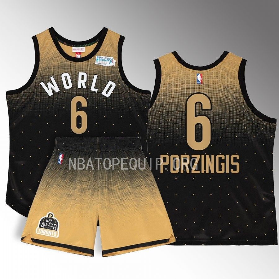 Kristaps Porzingis All-Star World Jersey 2016 NBA Rising Stars Black Gold #6 Shorts Set