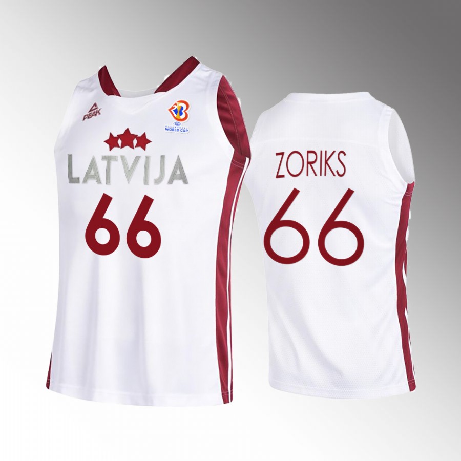 Kristers Zoriks Latvia  2023 FIBA World Cup White Jersey Home #66