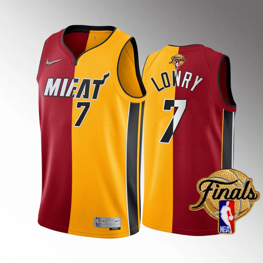 Kyle Lowry Miami Heat 2023 Eastern Conference Champions Red Yellow #7 Split Jersey Men
