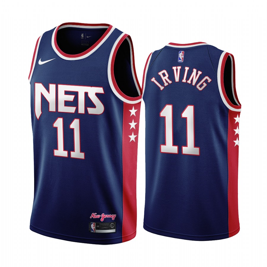 Kyrie Irving Brooklyn Nets 2021-22 City Edition Navy #11 Jersey Throwback 90s Wordmark