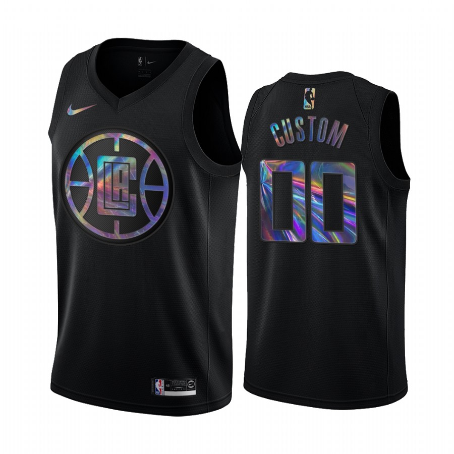 LA Clippers Custom #00 Jersey Iridescent Holographic Black Limited Edition