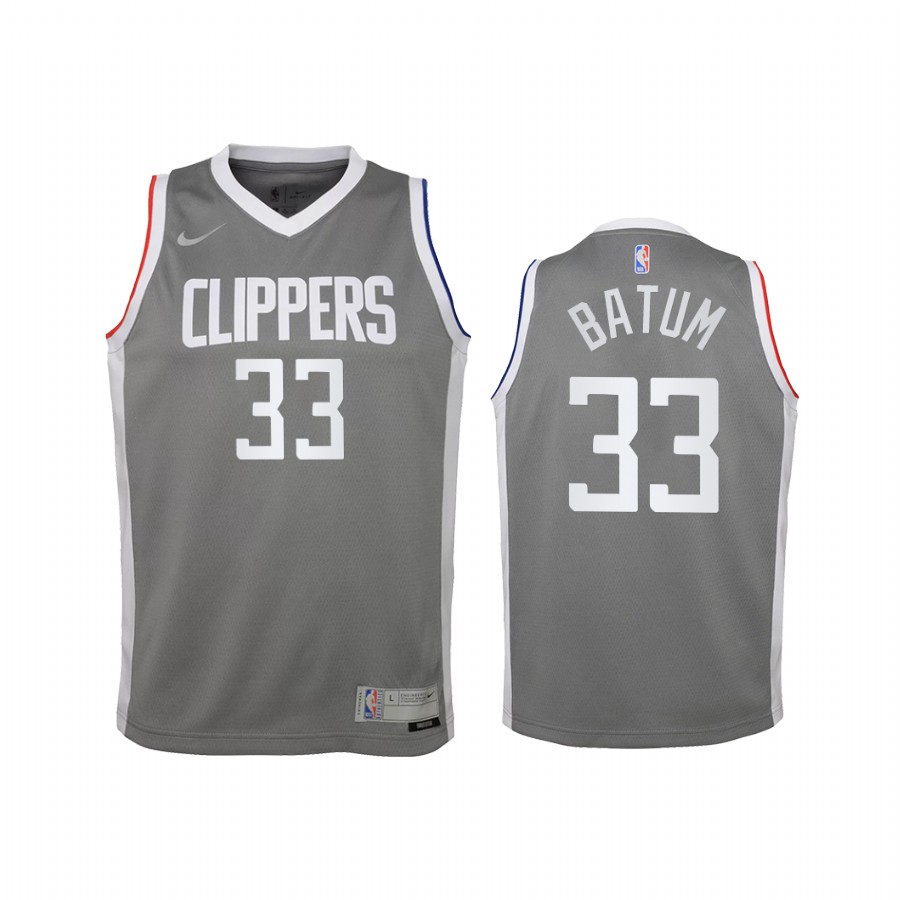 LA Clippers Nicolas Batum 2021 Earned Edition Gray Youth Jersey Swingman #33