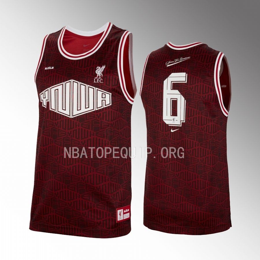 Lakers #6 LeBron James Liverpool FC SFG Burgundy Jersey YNWA