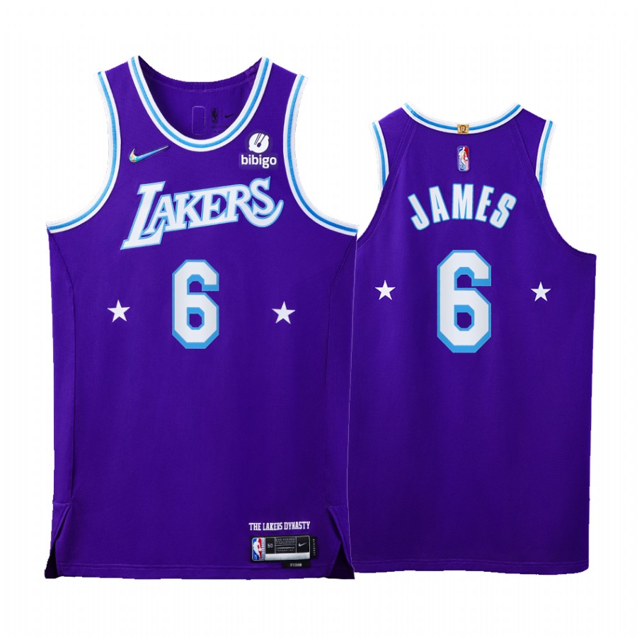 Lakers #6 LeBron James Purple Jersey NBA 75th City Edition 2021-22
