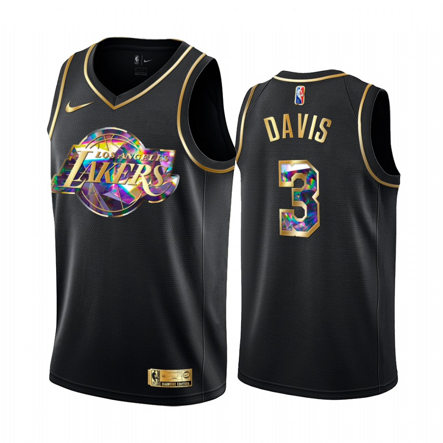 Lakers Anthony Davis Diamond Logo Black 2021-22 Jersey NBA 75th Season