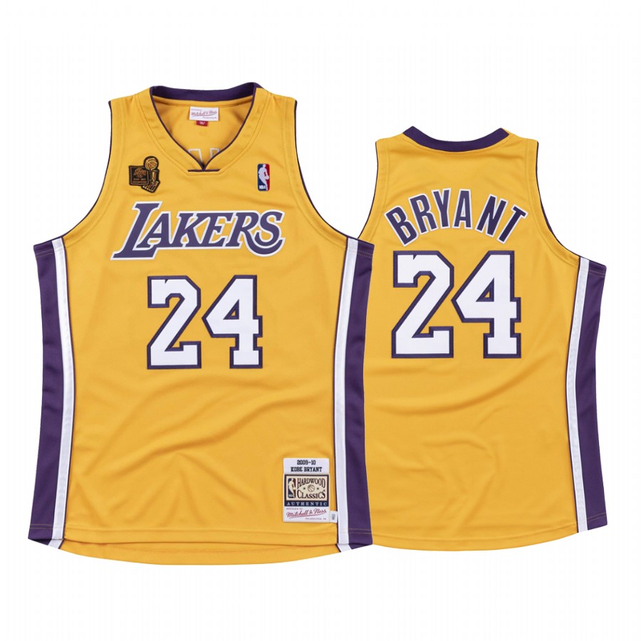 Lakers Kobe Bryant Mamba #24 Gold 15X Champions Throwback Jersey 2009-10 Opening Night