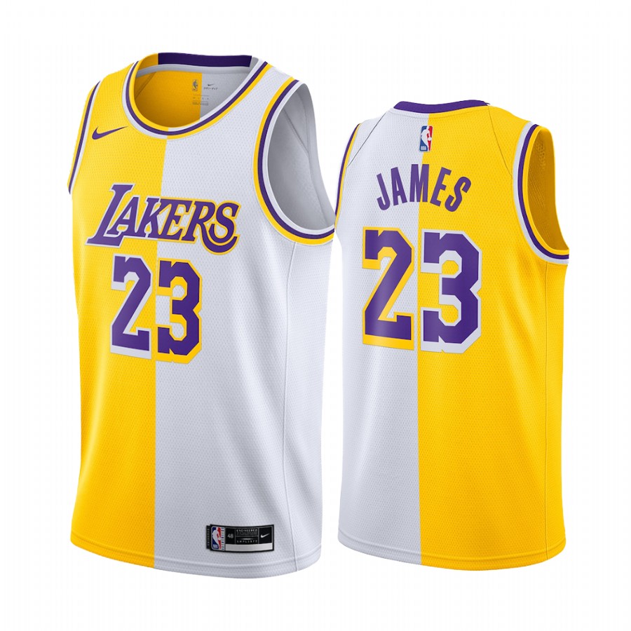 Lakers LeBron James 2021-22 Split Edition Gold White Jersey Big Scorer