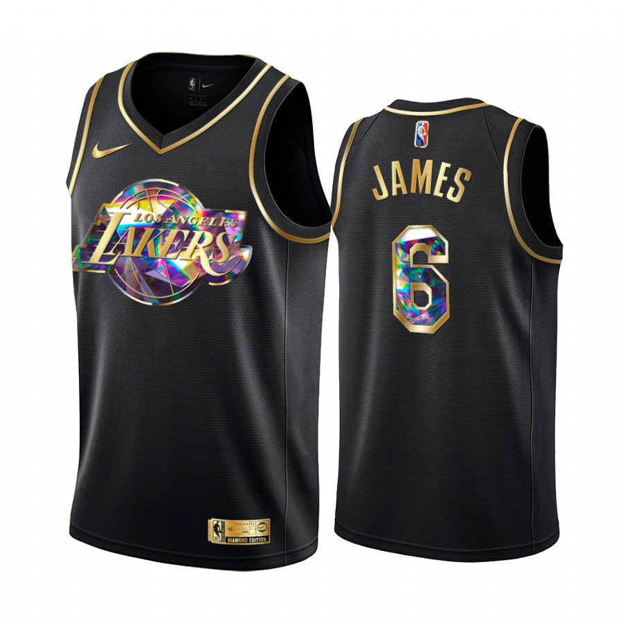Lakers LeBron James Diamond Logo Black 2021-22 Jersey NBA 75th Season