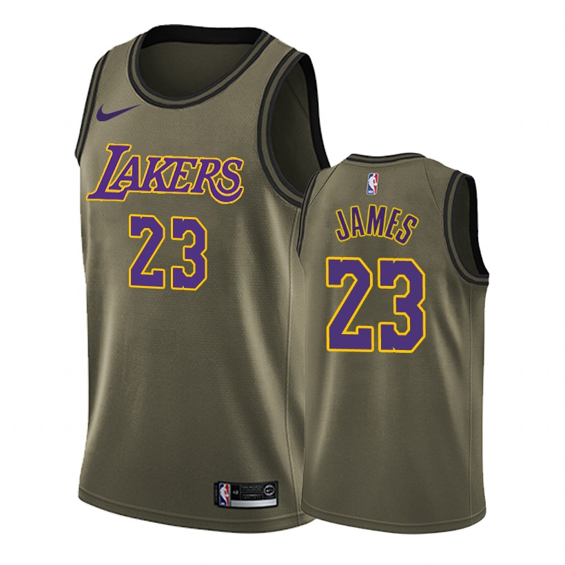 Lakers Male LeBron James #23 Salute to Service Camo Green Jersey
