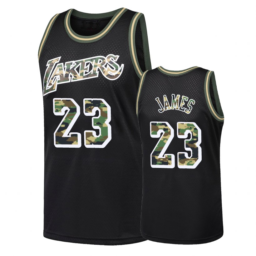Lakers Male LeBron James #23 Straight Fire Camo Black Jersey