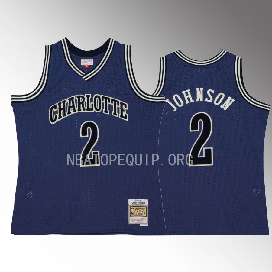 Larry Johnson Charlotte Hornets #2 Off Court Chenille Jersey Blue Hardwood Classics 1994-95 Men