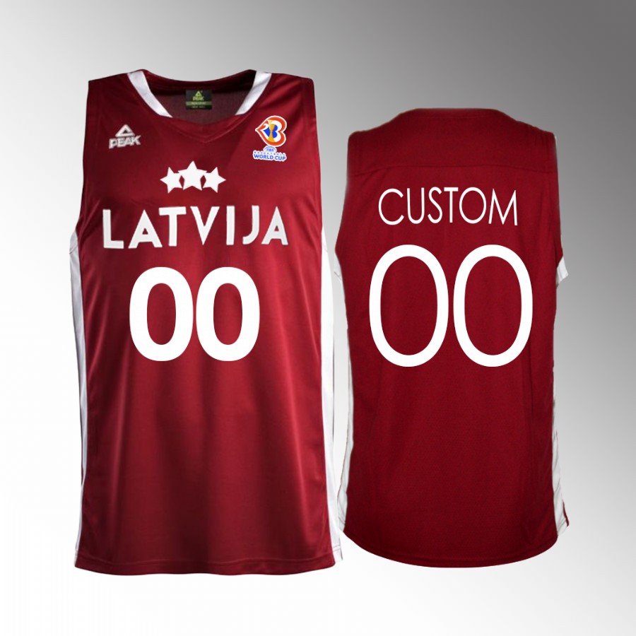 Latvia  #00 Custom 2023 FIBA World Cup Away Men Jersey Red