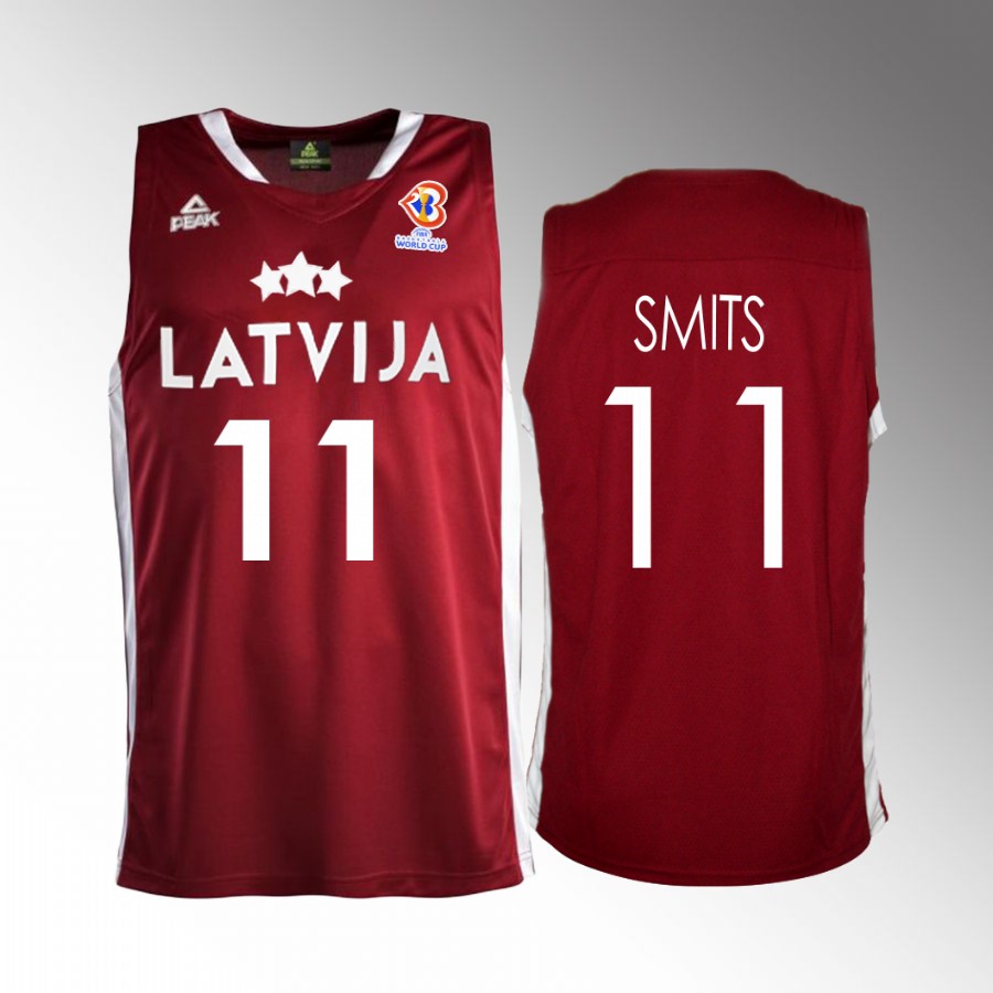 Latvia  #11 Rolands Smits 2023 FIBA World Cup Away Men Jersey Red