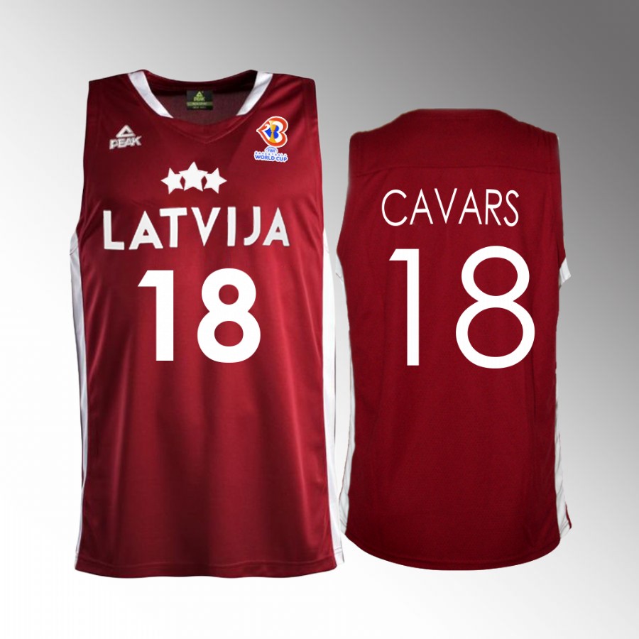 Latvia  #18 Klavs Cavars 2023 FIBA World Cup Away Men Jersey Red