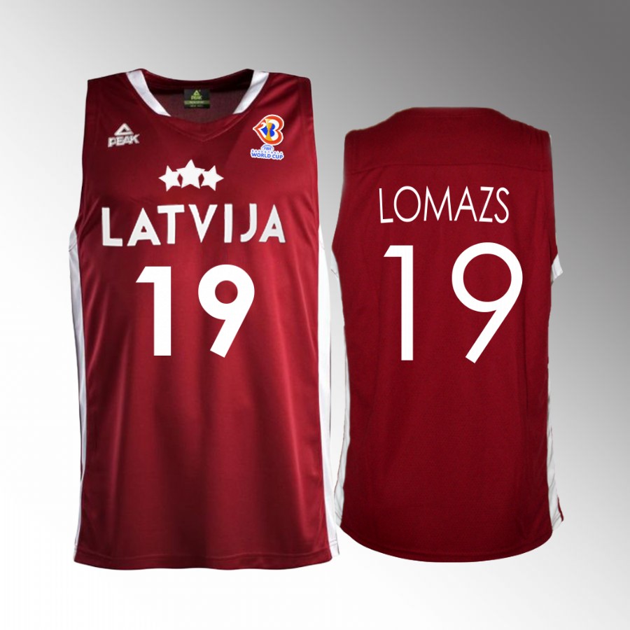 Latvia  #19 Rihards Lomazs 2023 FIBA World Cup Away Men Jersey Red