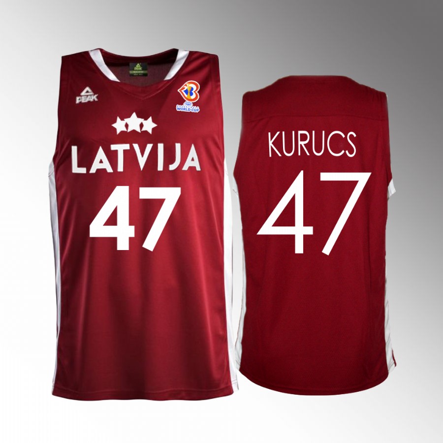 Latvia  #47 Arturs Kurucs 2023 FIBA World Cup Away Men Jersey Red