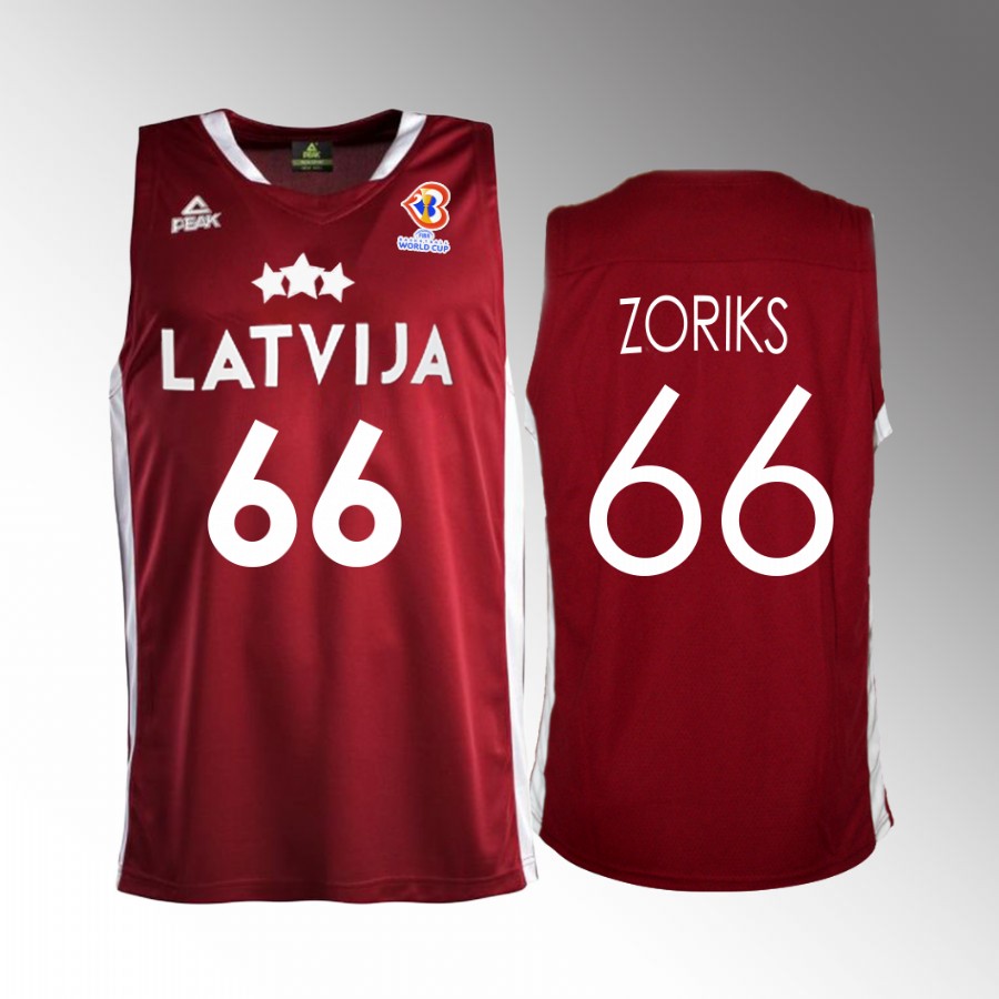 Latvia  #66 Kristers Zoriks 2023 FIBA World Cup Away Men Jersey Red