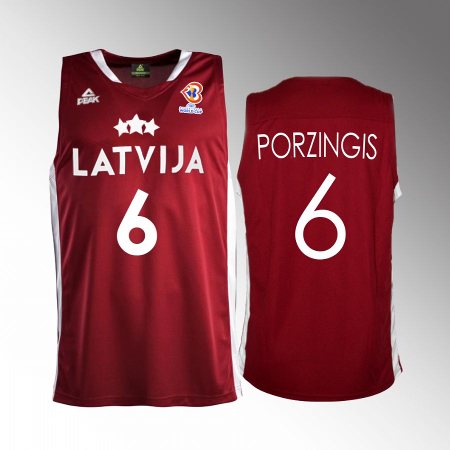 Latvia  #6 Kristaps Porzingis 2023 FIBA World Cup Away Men Jersey Red