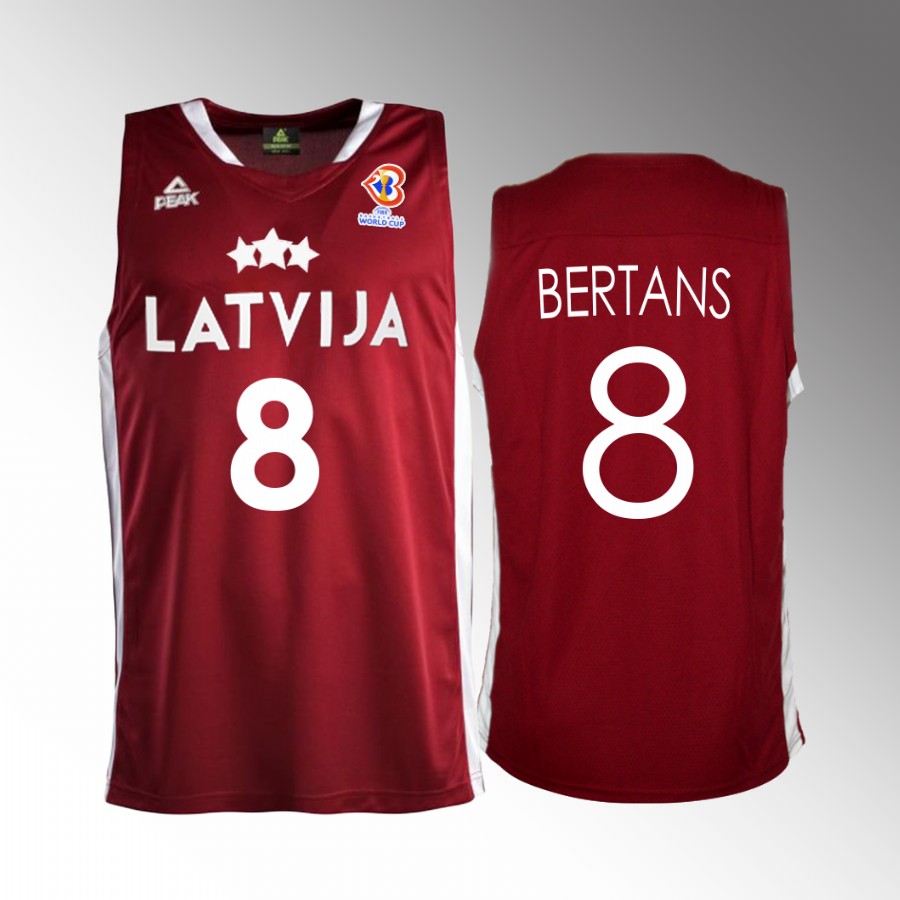 Latvia  #8 Davis Bertans 2023 FIBA World Cup Away Men Jersey Red