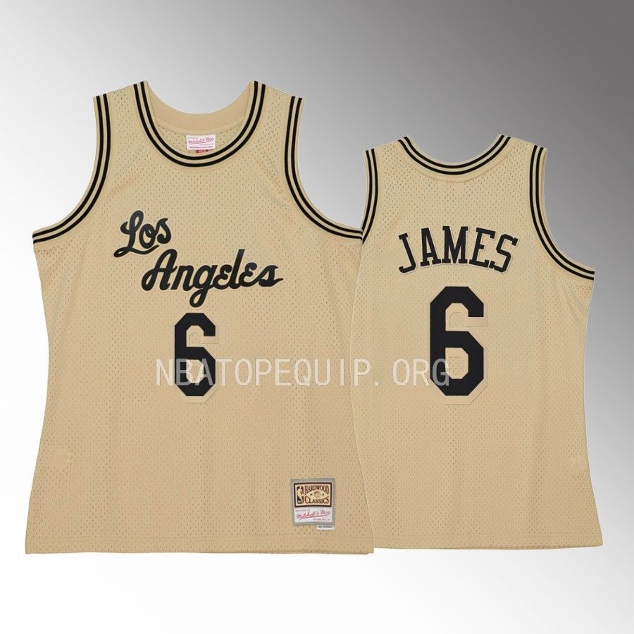 LeBron James #6 Los Angeles Lakers Hardwood Classics Khaki Black Swingman Jersey