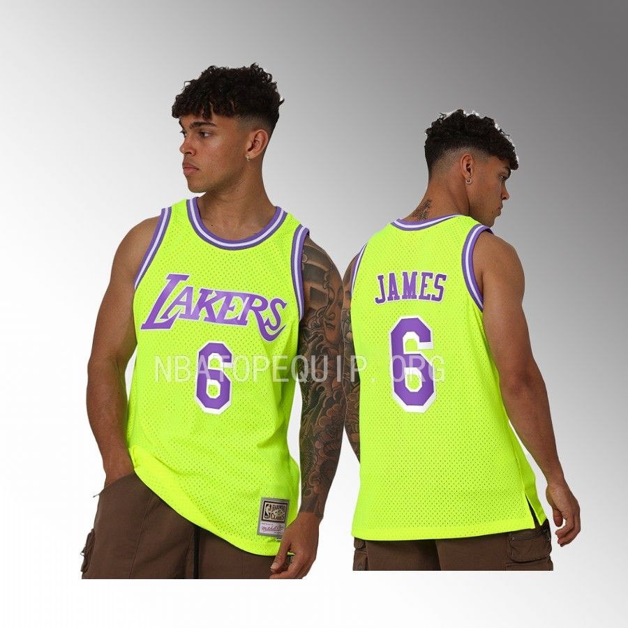 LeBron James #6 Los Angeles Lakers Neon Throwback Yellow Hardwood Classics Jersey