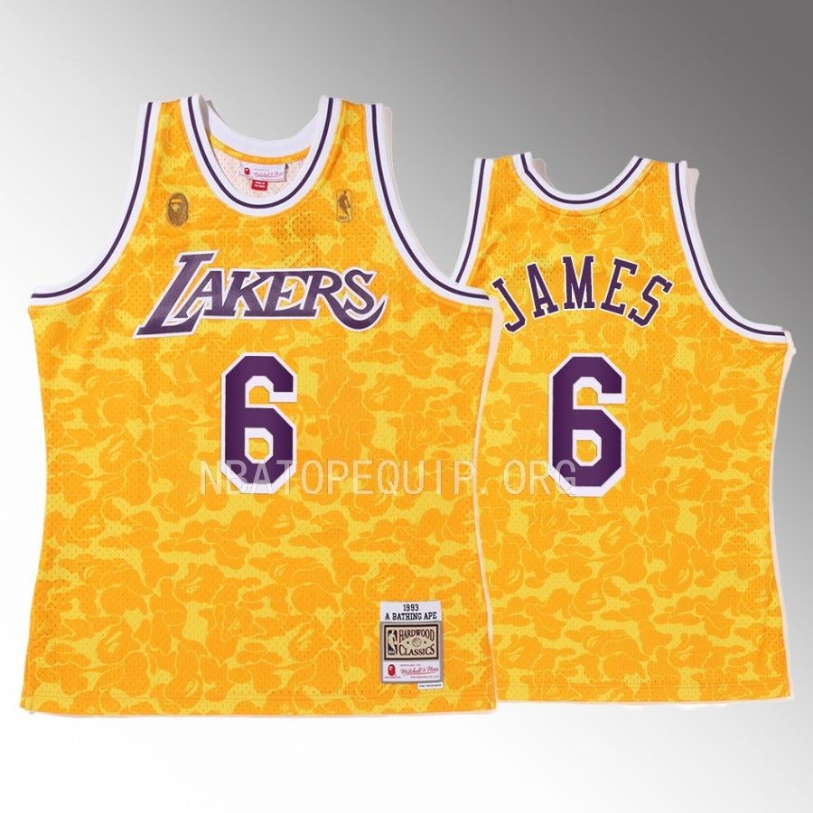 LeBron James 2022 BAPE Los Angeles Lakers Jersey Camo Tanktop Gold Men's jersey