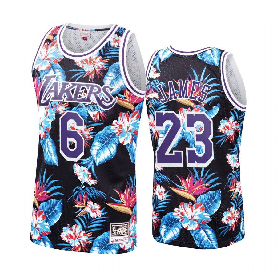 LeBron James 6 Los Angeles Lakers Floral Fashion Black Jersey 23 Changed
