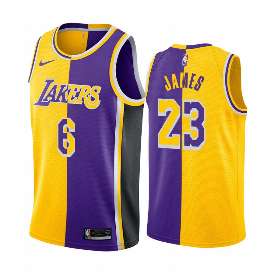 LeBron James 6 Los Angeles Lakers Split Edition Gold Purple Jersey Special