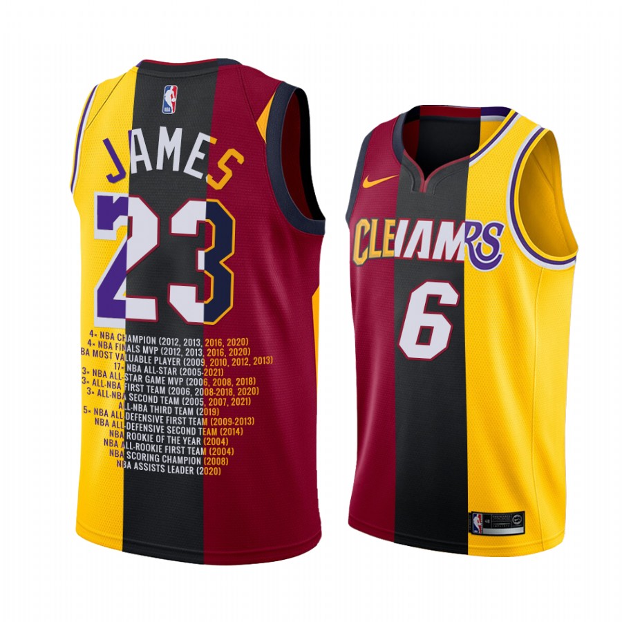 LeBron James Career Awards Lakers X Cavaliers X Heat Red Jersey Multi-Numbers Split