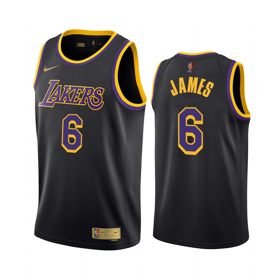 LeBron James Los Angeles Lakers 2021-22 Earned Edition Black #6 Jersey Change Number
