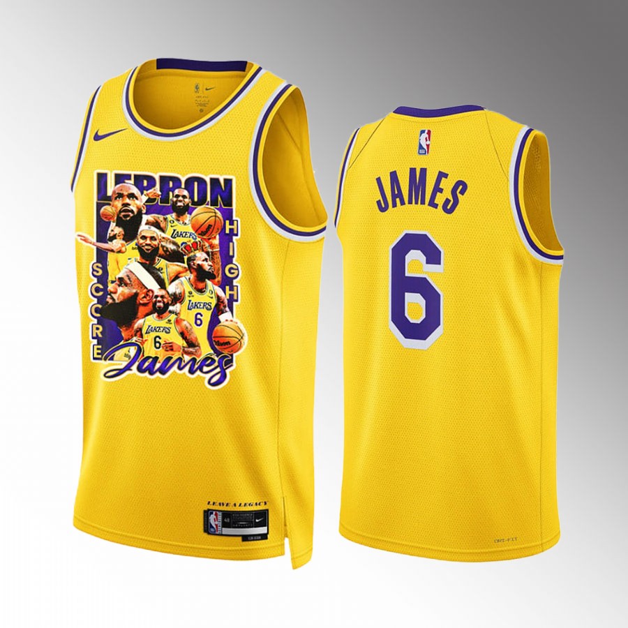 LeBron James Los Angeles Lakers Gold #6 Jersey Champion Style Screen Print Graphics