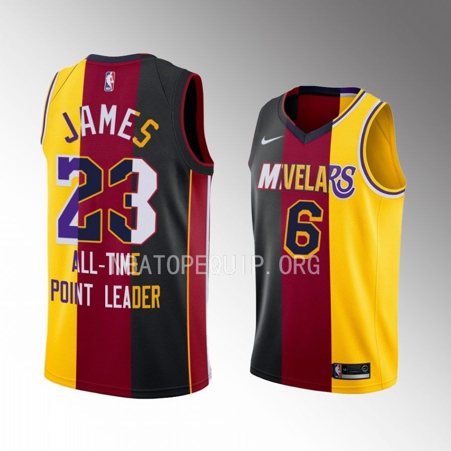 LeBron James NBA all-time scoring leader Heat X Cavaliers X Lakers Black Red Gold Jersey Commemorative
