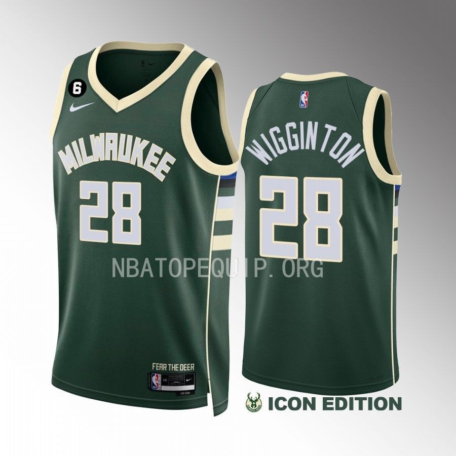 Lindell Wigginton Milwaukee Bucks #28 Green Jersey 2022-23 Icon Edition Swingman