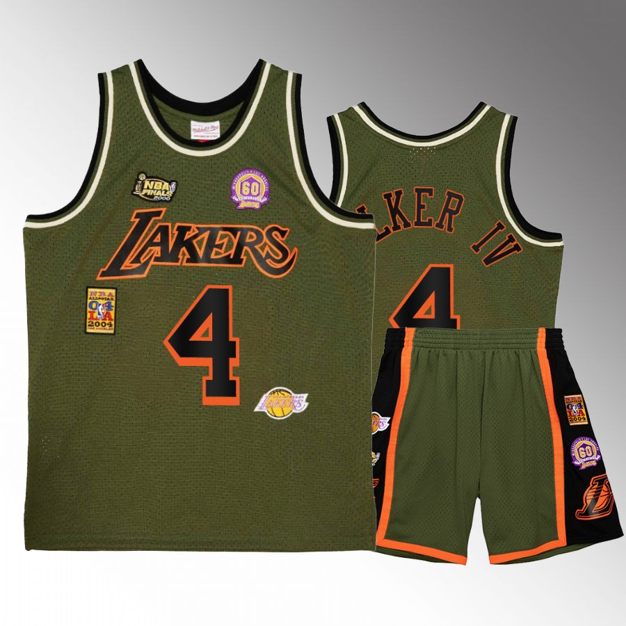 Lonnie Walker IV #4 Los Angeles Lakers Military Flight patchs Green Shorts Set Jersey