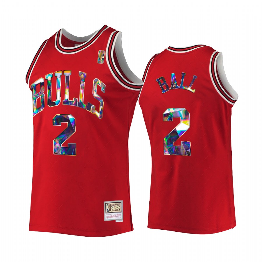 Lonzo Ball #2 Chicago Bulls NBA 75th Diamond Badge Red Hardwood Classics Jersey