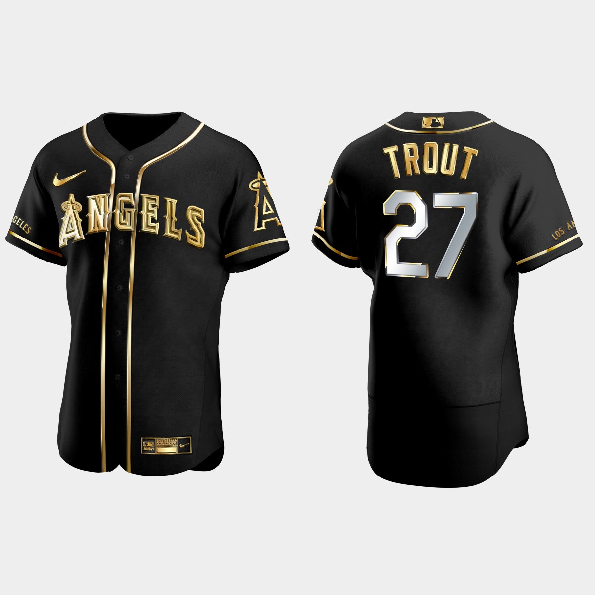Los Angeles Angels #27 Mike Trout Gold Edition Jersey - Black